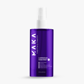 MAKA Luminous Hair Mist 5-in-1 heat protectant spray anti-frizz shine enhancer and quick drying hair treatment 3.5 fl oz purple bottle